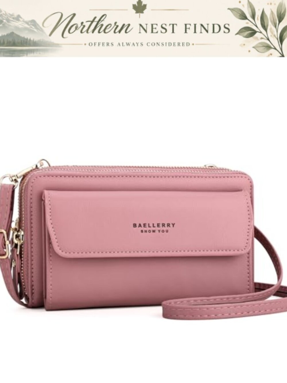 Vegan Leather Crossbody Wallet Phone Purse with Card Slots